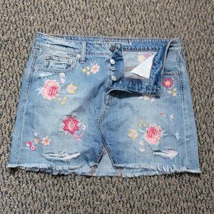 American Eagle Outfitters Floral Embroidered Denim Mini Skirt Size 8